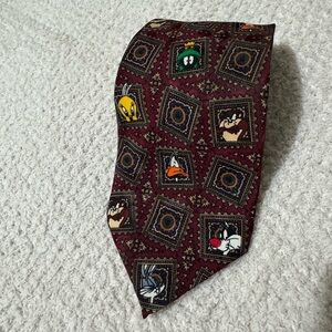 Warner Bros. Looney Tunes Mania Character Pattern silk hand made Tie Vintage